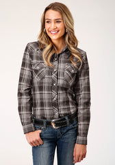 Roper Womens Long Sleeve Snap Chocolate And Cream Plaid Western Shirt