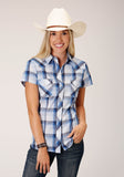 Roper Womens Short Sleeve Snap Mulit Blue White Plaid Western Shirt