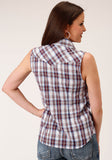 Roper Womens Sleeveless Snap Wine  Navy  White Plaid Western Shirt