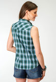 Roper Womens Sleeveless Snap Ocean Plaid Western Shirt