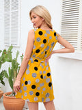 Tied Polka Dot V-Neck Dress Trendsi