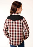 Roper Girls Long Sleeve Snap Wine Black Cream Plaid Western Shirt With Piping And Applique On Yokes