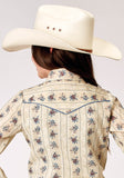 Roper Girls Long Sleeve Snap Floral Stripe Western Shirt With Solid Piping On Front And Back Yokes Smile Pockets