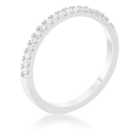 0.11ct CZ Rhodium Plated Classic Band Ring With Round Cut Cubic Zirconia In A Pave Setting - JGI