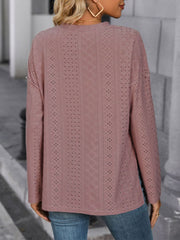 Eyelet Round Neck Long Sleeve Top - Trendsi