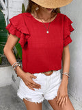 Round Neck Flounce Sleeve Blouse - Flyclothing LLC