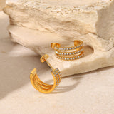 Stainless Steel Inlaid Zircon C-Hoop Earrings Trendsi