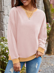 Contrast Round Neck Long Sleeve Sweatshirt - Trendsi