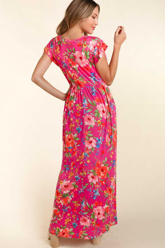 Haptics Floral Ruffled Round Neck Cap Sleeve Dress Trendsi