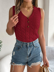 Openwork V-Neck Knit Vest Trendsi