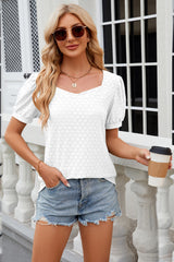 Eyelet Short Sleeve Top Trendsi