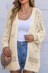 Openwork Open Front Long Sleeve Cardigan - Trendsi