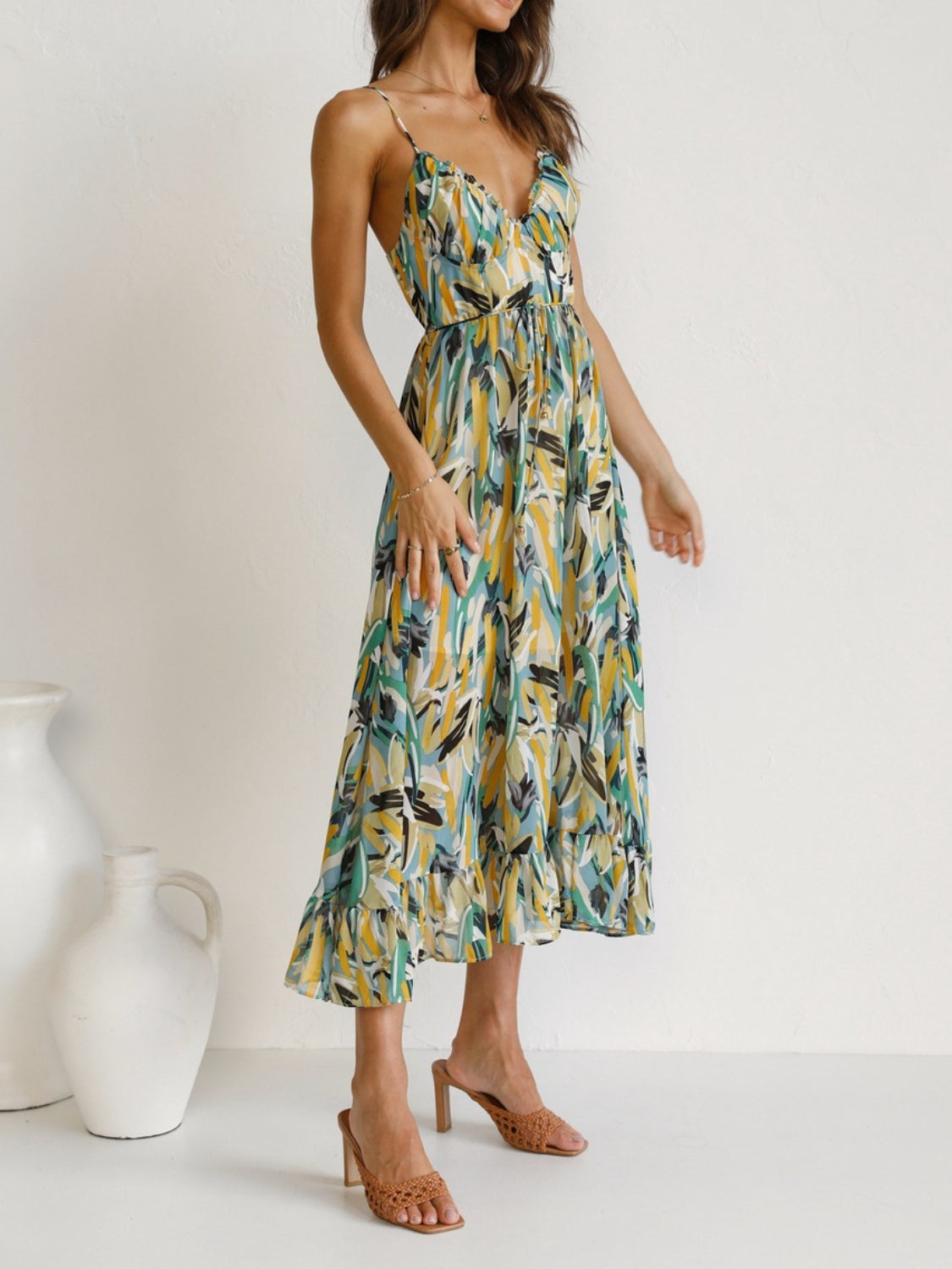 Printed Sleeveless Midi Cami dress - Flyclothing LLC