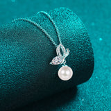 Pearl Pendant Moissanite 925 Sterling Silver Necklace - Flyclothing LLC