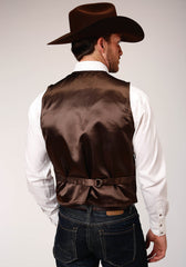 Roper Mens Brown Suede Leather Vest With Buckle Tie