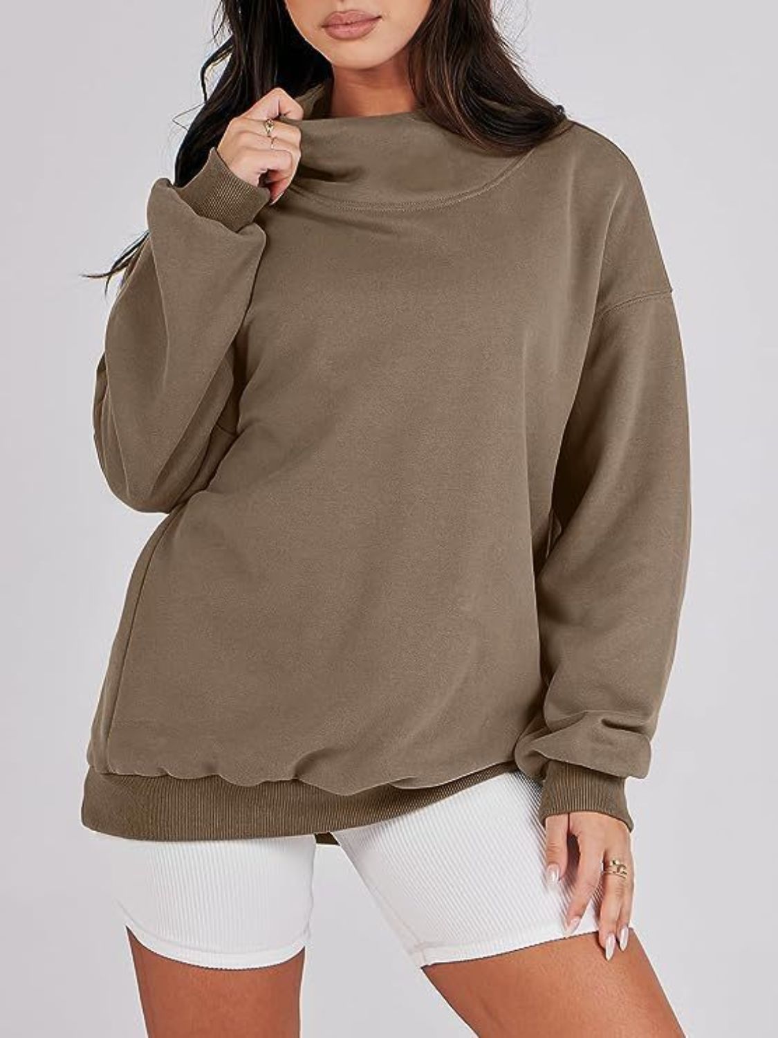 Mock Neck Drop Shoulder Long Sleeve Sweatshirt