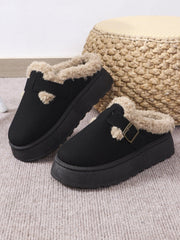 Thermal Fuzzy Buckle Platform Slippers - Trendsi