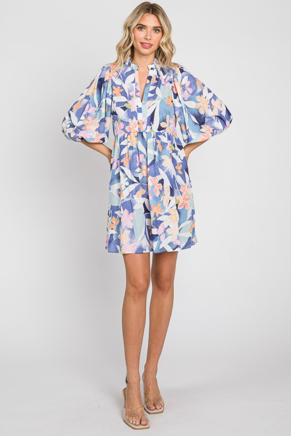 GeeGee Floral Print Mini Dress Trendsi