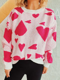 Heart Round Neck Long Sleeve Sweater - Trendsi