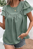 Ruffled Printed Round Neck Cap Sleeve Blouse - Flyclothing LLC