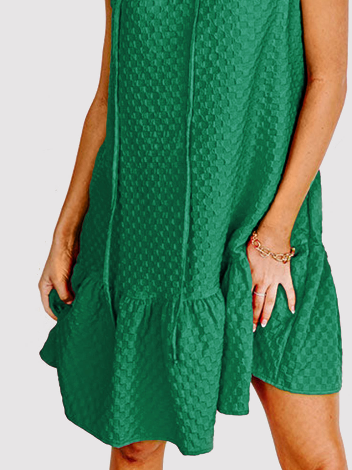 Ruffled Tie Neck Cap Sleeve Dress Trendsi