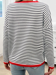 Striped Round Neck Dropped Shoulder Sweater