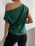 Ruched Single Shoulder Blouse - Flyclothing LLC