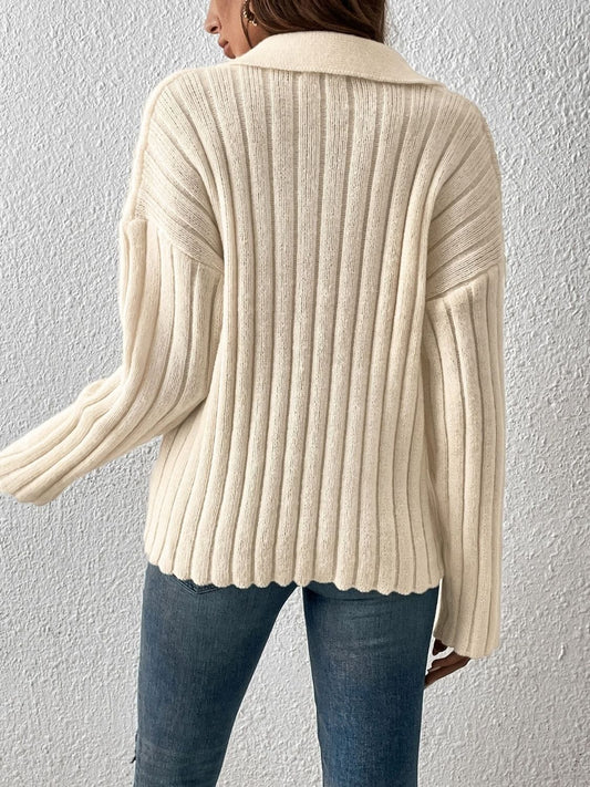 Johnny Collar Long Sleeve Sweater - Trendsi