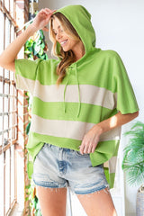 First Love Color Block Short Sleeve Hooded Top