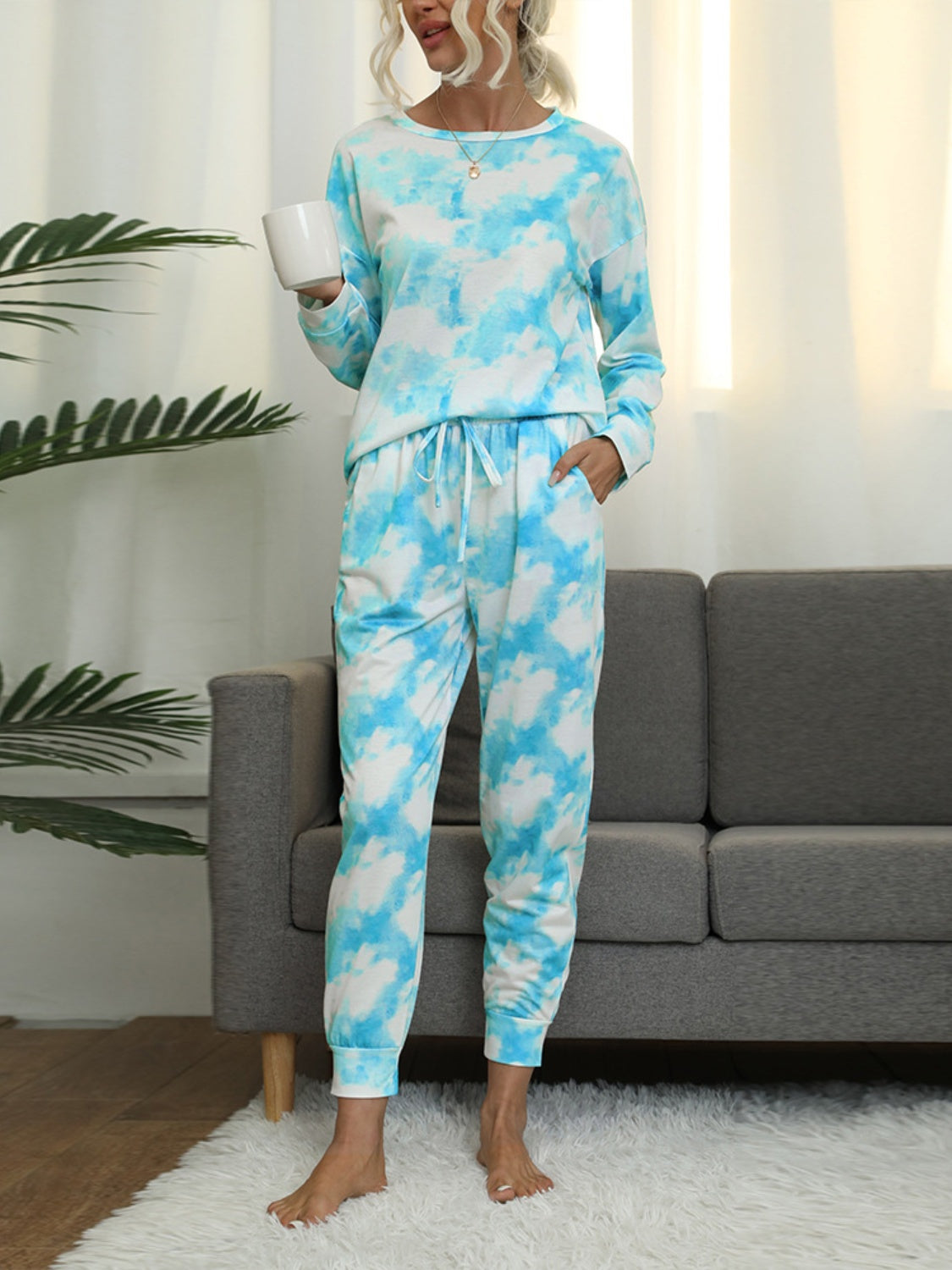 Tie-Dye Round Neck Top and Pants Lounge Set - Flyclothing LLC