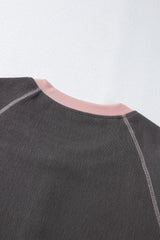 Textured Contrast Stitching Raglan Sleeve Top