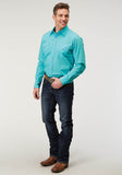 Roper Mens Long Sleeve Snap Solid Poplin Turquoise Western Shirt