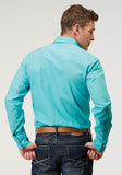 Roper Mens Long Sleeve Snap Solid Poplin Turquoise Western Shirt