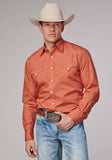 Roper Mens Long Sleeve Snap Solid Poplin Tangerine Western Shirt