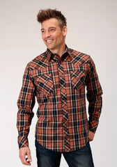 Roper Mens Long Sleeve Snap Arrow Dobby Plaid Western Shirt