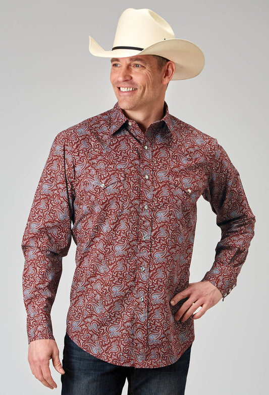 Roper Mens Long Sleeve Snap Vintage Paisley Print Western Shirt