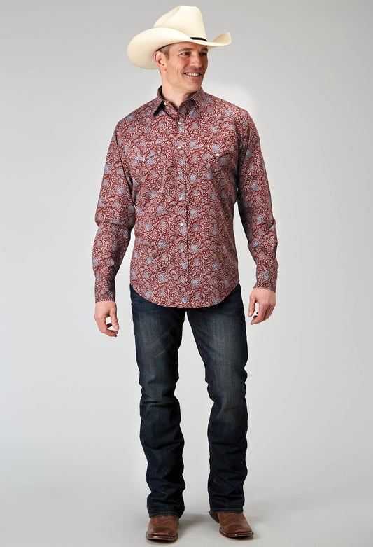 Roper Mens Long Sleeve Snap Vintage Paisley Print Western Shirt