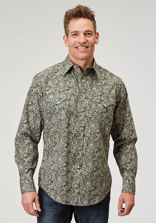 Roper Mens Long Sleeve Snap Estampa Paisley Western Shirt