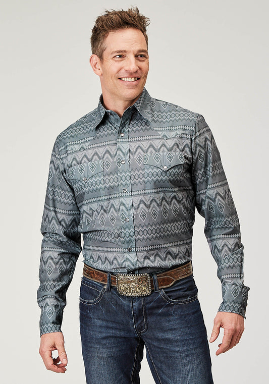 Roper Mens Long Sleeve Snap River Aztec Print Western Shirt