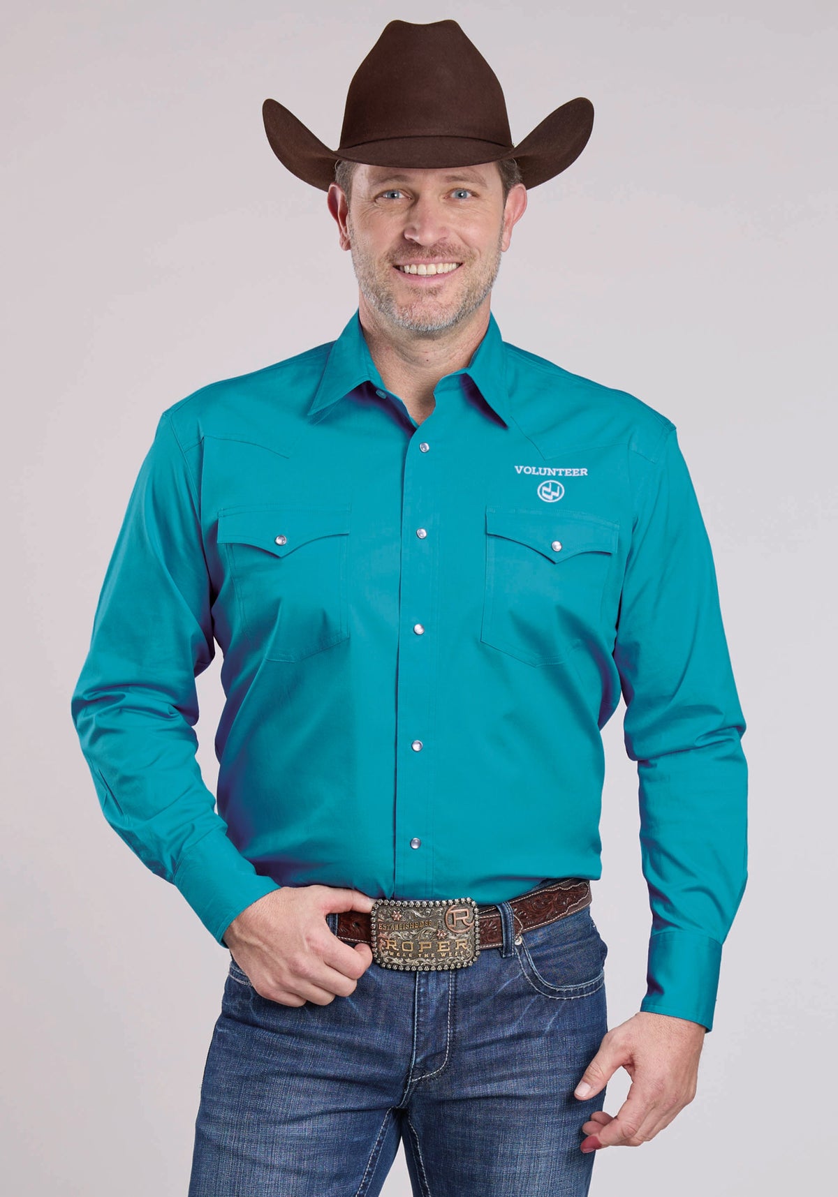 Roper Men's Long Sleeve Shirt * Snap Front * 1 Point Back Yoke *  1 Point Front Yokes*  2 One Point Pockets Flaps * 3 Snap Cuff* Embroidery Detail On Front And Back