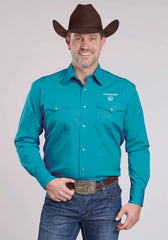 Roper Men's Long Sleeve Shirt * Snap Front * 1 Point Back Yoke *  1 Point Front Yokes*  2 One Point Pockets Flaps * 3 Snap Cuff* Embroidery Detail On Front And Back