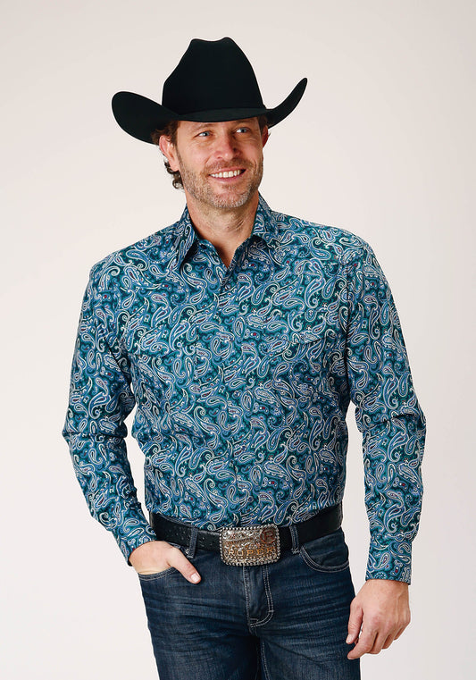 Roper Mens Long Sleeve Snap Canyon Paisley Western Shirt