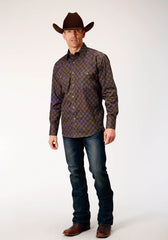 Roper Mens Long Sleeve Snap Diamond Medallion Western Shirt