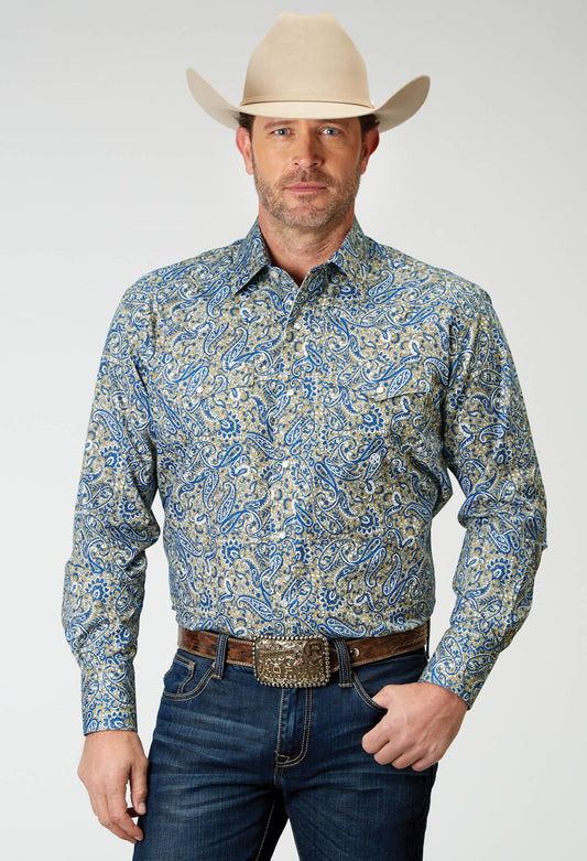 Roper Mens Long Sleeve Snap Delft Paisley Western Shirt