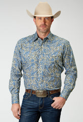 Roper Mens Long Sleeve Snap Delft Paisley Western Shirt