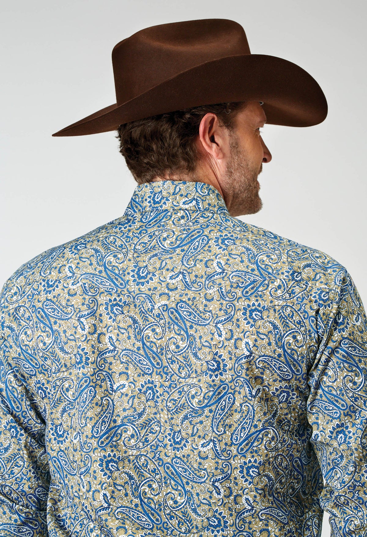 Roper Mens Long Sleeve Snap Delft Paisley Western Shirt