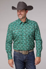 Roper Mens Long Sleeve Snap Jade Paisley Western Shirt - Roper