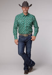 Roper Mens Long Sleeve Snap Jade Paisley Western Shirt - Roper