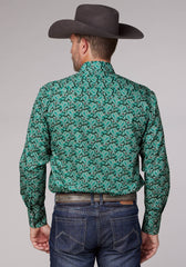 Roper Mens Long Sleeve Snap Jade Paisley Western Shirt