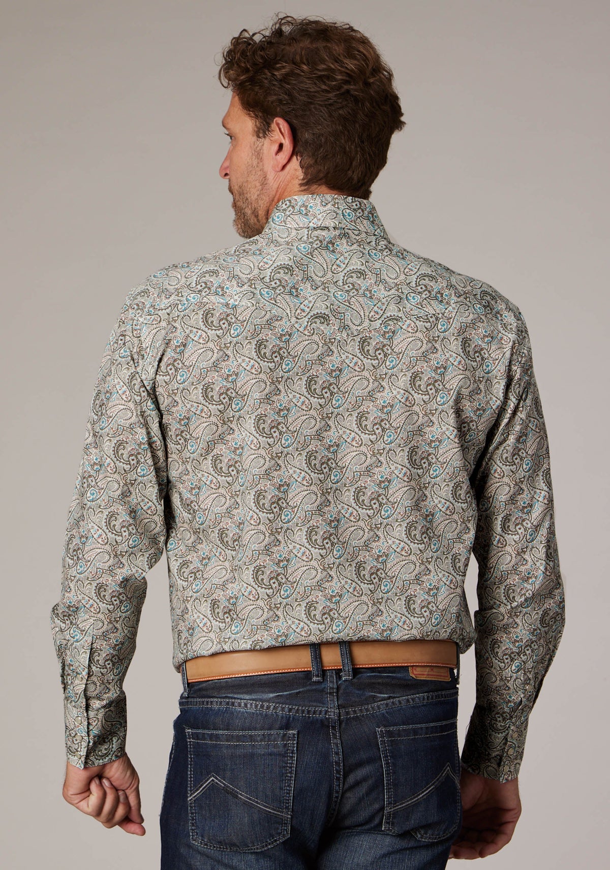 Roper Mens Long Sleeve Snap Sand Dune Paisley Western Shirt